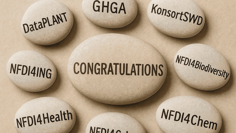 Steine auf denen die Namen verschiedener Konsortien stehen und in der Mitte Congratulations